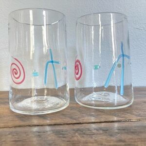 Vtg Fineline Studio Clear Handblown Art Glass Tumblers Kerry Feldman 1989 Two